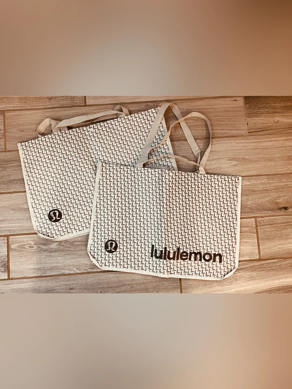 Lululemon Extra Large Reusable Tote Bag Set of 2 | Geometric Print